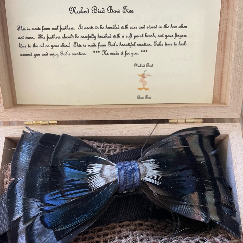 Hand painted real feather bow tie